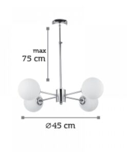 InLight Κρεμαστό φωτιστικό από χρώμιο μέταλλο και λευκή οπαλίνα 4XG9 D:45cm (5321-4)