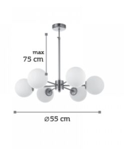 InLight Κρεμαστό φωτιστικό από χρώμιο μέταλλο και λευκή οπαλίνα 6XG9 D:55cm (5321-6)