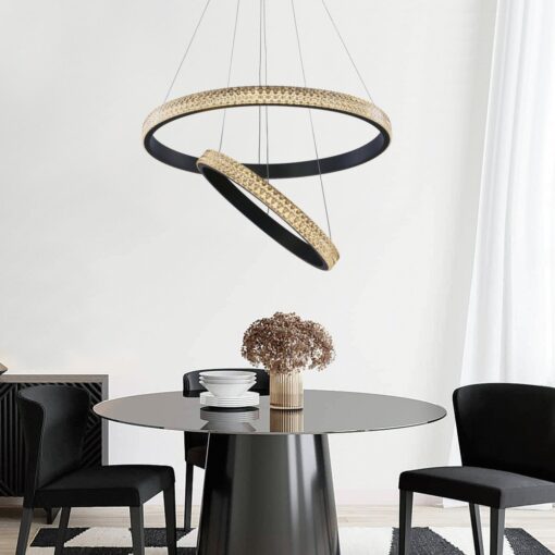 InLight Κρεμαστό φωτιστικό LED 94W 3000K από μαύρο αλουμίνιο και ακρυλικό D:60cm (6032-A)
