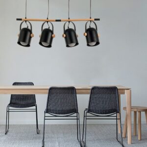 InLight Κρεμαστό φωτιστικό από μαύρο μέταλλο και ξύλο (6130-4-BL)