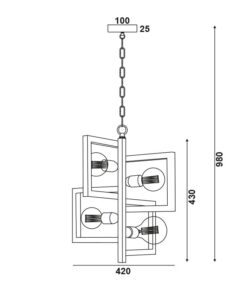 Κρεμαστό Φωτιστικό Οροφής Τετράγωνα 4xE27 Μεταλλικό Μαύρο ACA DECOR – KS14254BK