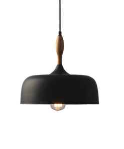 Κρεμαστό Φωτιστικό Καμπάνα Μεταλλικό Μαύρο + Ξύλο 1ΧΕ27 Φ320 ACA DECOR – KS1513P321BK