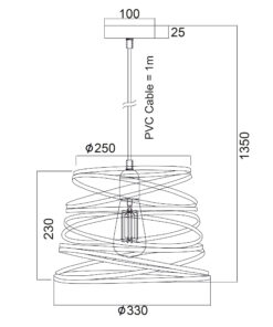 Κρεμαστό Μεταλλικό Μαύρο Σπιράλ Φωτιστικό 1xE27 ACA DECOR – KS153825PB