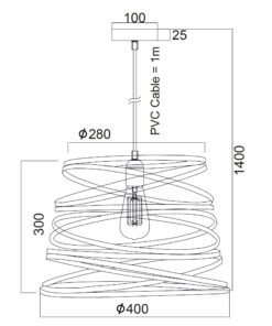 Κρεμαστό Μεταλλικό Μαύρο Σπιράλ Φωτιστικό 1xE27 Φ400 ACA DECOR – KS153840PB