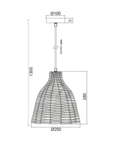 Κρεμαστό Φωτιστικό 1ΧΕ27 Καλάθι Από Φυσική Λυγαριά Φ250 ACA DECOR – KS182026P