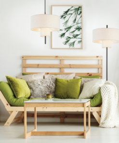 Κρεμαστό Φωτιστικό 1xE27 Μαυρο Μέταλλο 2 Λεπίδων με Μπεζ Υφασμάτινο Καπέλο D40*H120cm ANAFI ACA – MP240323