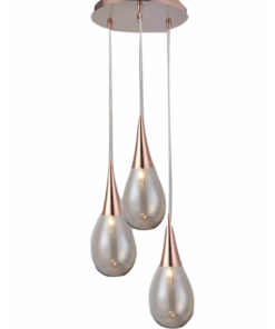 Κρεμαστό Φωτιστικό Οροφής Σταγόνα 3xE14 Ø400 Μέταλλο-Γυαλί Χάλκινο ACA DECOR – OD53423RCP