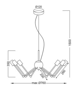 Κρεμαστό Φωτιστικό Οροφής με Ρυθμιζόμενους Βραχίονες 6xE27 Ø760 Μεταλλικό Μαύρο-Ορείχαλκος ACA DECOR – OD680306BB
