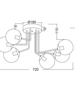 Φωτιστικό Οροφής 6xE14 Μέταλλο-Γυαλί Διάφανο Φιμέ-Μαύρο ACA DECOR – OD807006C