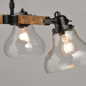 ACA DECOR   – Κρεμαστό Φωτιστικό 3ΧΕ27 Μεταλλικό + Ξύλο + Γυαλί Φ60ΧΗ100cm