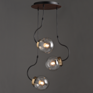 ACA DECOR   – Κρεμαστό Φωτιστικό 3ΧΕ27 Γυαλί + Μέταλλο + Mdf Φ35ΧΗ100cm