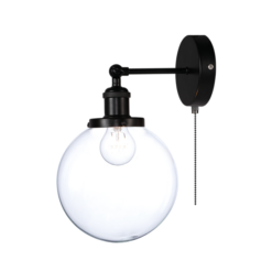 ACA DECOR – Επίτοιχο Φωτιστικό 1ΧΕ27 Μαύρο Μέταλλο + Γυαλί με Αλυσίδα Διακόπτη Φ20ΧΗ38cm