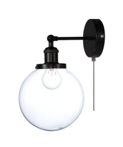 ACA DECOR – Επίτοιχο Φωτιστικό 1ΧΕ27 Μαύρο Μέταλλο + Γυαλί με Αλυσίδα Διακόπτη Φ20ΧΗ38cm