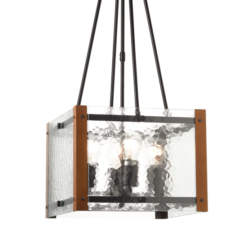 ACA DECOR – Κρεμαστό Φωτιστικό 4ΧΕ27 Μέταλλο + Γυαλί+Ξύλο 33Χ33ΧΗ75cm