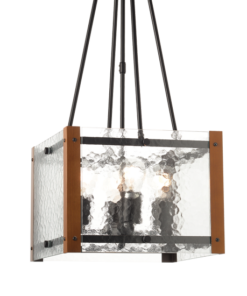 ACA DECOR – Κρεμαστό Φωτιστικό 4ΧΕ27 Μέταλλο + Γυαλί+Ξύλο 33Χ33ΧΗ75cm