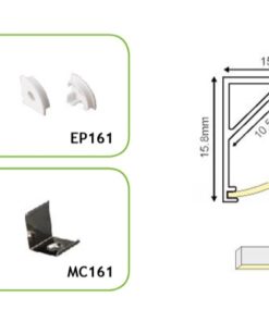 Προφίλ Αλουμινίου Γωνιακό Corn για LED Ταινίες με Οπάλ Κάλυμμα 2m ACA – P161U