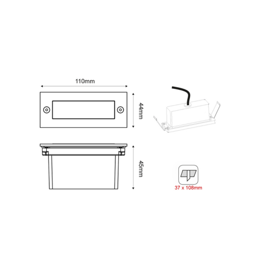 LED STEP LUMINAIRE 110X44 NM 2W 6000K 100Lm 230V IP54 RA80 ACA – PAS260NMP
