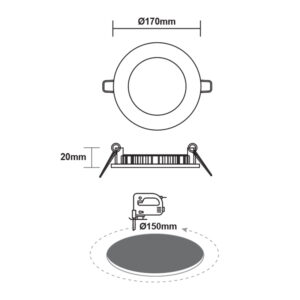 ΛΕΥΚΟ ΣΤΡΟΓΓΥΛΟ LED ΠΑΝΕΛ ΧΩΝΕΥΤΟ 12W 3000K 1040Lm Φ170mm ACA – PENU1230RW