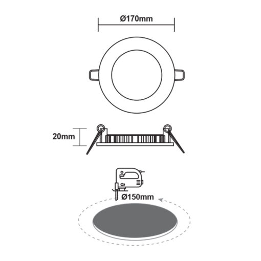 ΛΕΥΚΟ ΣΤΡΟΓΓΥΛΟ LED ΠΑΝΕΛ ΧΩΝΕΥΤΟ 12W 3000K 1040Lm Φ170mm ACA – PENU1230RW