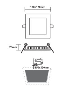 ΛΕΥΚΟ ΤΕΤΡΑΓΩΝΟ LED ΠΑΝΕΛ ΧΩΝΕΥΤΟ 12W 4000K 1100Lm 170x170mm 230V Ra80 ACA – PENU1240SW