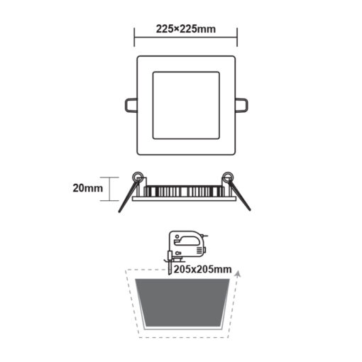 ΝΙΚΕΛ ΜΑΤ ΤΕΤΡΑΓΩΝΟ LED ΠΑΝΕΛ ΧΩΝΕΥΤΟ 18W 4000K 1800Lm 225x225mm ACA – PENU1840SNM