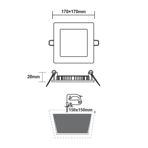 LED Πάνελ Τετράγωνο Χωνευτό 12W 950lm 17X17cm Φυσικό 4000Κ ACA – PLATO1240SW