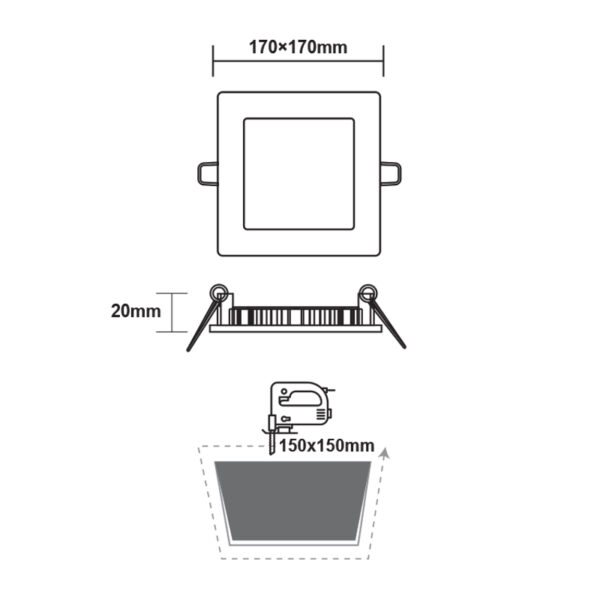 LED Πάνελ Τετράγωνο Χωνευτό 12W 950lm 17X17cm Φυσικό 4000Κ ACA – PLATO1240SW