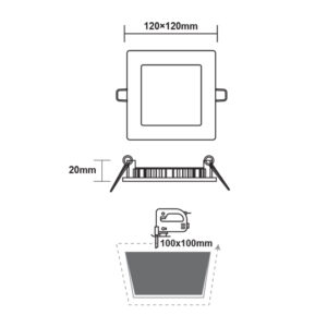 LED Πάνελ Τετράγωνο Χωνευτό 6W 400lm 12X12cm Θερμό 3000Κ ACA – PLATO630SW