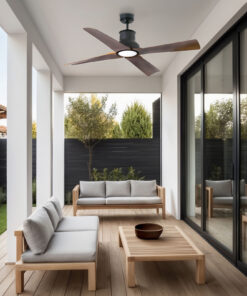 Faro Barcelona WINCHE  Ανεμιστήρας Οροφής IP44 Μαύρο & Σκούρο Ξύλο με Τηλεχειριστήριο – 33481-7