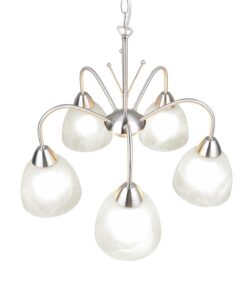 Κρεμαστό Πολύφωτο Νίκελ Ματ με Λευκό Αλάβαστρο Γυαλί DOBBY 5x E27 Reality – R31055007