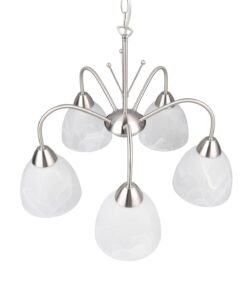 Κρεμαστό Πολύφωτο Νίκελ Ματ με Λευκό Αλάβαστρο Γυαλί DOBBY 5x E27 Reality – R31055007