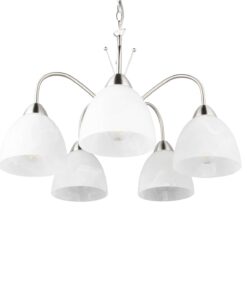 Κρεμαστό Πολύφωτο Νίκελ Ματ με Λευκό Αλάβαστρο Γυαλί DOBBY 5x E27 Reality – R31055007