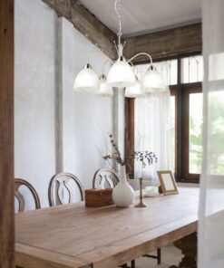 Κρεμαστό Πολύφωτο Νίκελ Ματ με Λευκό Αλάβαστρο Γυαλί DOBBY 5x E27 Reality – R31055007