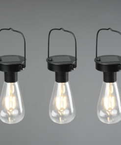 Κρεμαστό Φωτιστικό Reality CAMPUS 3x LED Μαύρο Ματ Ανοξείδωτο Ατσάλι Ηλιακό με αισθητήρα φωτός επαναφορτιζόμενη μπαταρία IP44 – R35146132