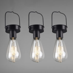 Κρεμαστό Φωτιστικό Reality CAMPUS 3x   LED Μαύρο Ματ Ανοξείδωτο Ατσάλι  Ηλιακό  με αισθητήρα φωτός επαναφορτιζόμενη μπαταρία IP44 – R35146132