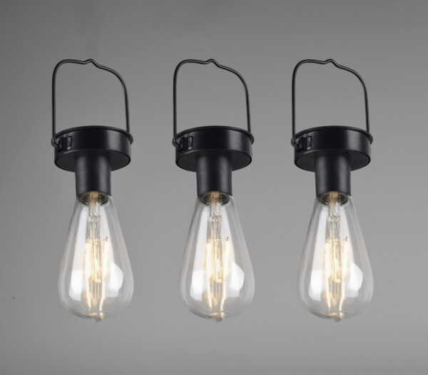 Κρεμαστό Φωτιστικό Reality CAMPUS 3x   LED Μαύρο Ματ Ανοξείδωτο Ατσάλι  Ηλιακό  με αισθητήρα φωτός επαναφορτιζόμενη μπαταρία IP44 – R35146132