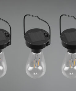 Κρεμαστό Φωτιστικό Reality CAMPUS 3x LED Μαύρο Ματ Ανοξείδωτο Ατσάλι Ηλιακό με αισθητήρα φωτός επαναφορτιζόμενη μπαταρία IP44 – R35146132