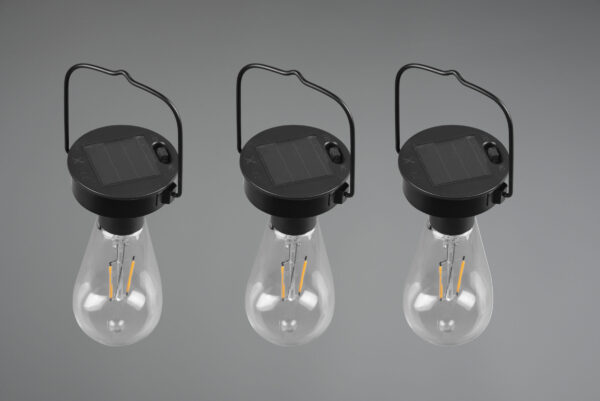 Κρεμαστό Φωτιστικό Reality CAMPUS 3x   LED Μαύρο Ματ Ανοξείδωτο Ατσάλι  Ηλιακό  με αισθητήρα φωτός επαναφορτιζόμενη μπαταρία IP44 – R35146132