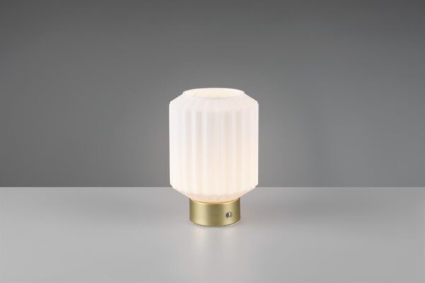 Επιτραπέζιο Φωτιστικό Reality LED 1.5W 3000K Dimmable Αφής Επαναφορτιζόμενο Ματ Ορείχαλκος με Λευκό Γυαλί – R57761101