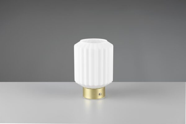 Επιτραπέζιο Φωτιστικό Reality LED 1.5W 3000K Dimmable Αφής Επαναφορτιζόμενο Ματ Ορείχαλκος με Λευκό Γυαλί – R57761101