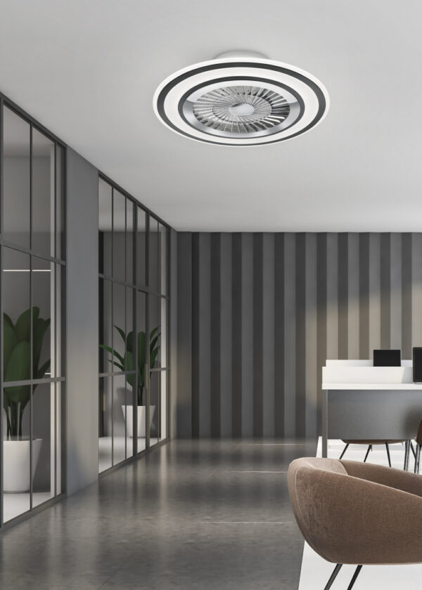 Ανεμιστήρας Reality FLAGA  LED, 36W · 5000lm, 3000 – 6500K Μαύρο Ματ Πλαστικό 3 ταχυτήτων, Τηλεχειριζόμενο Dimmable, Χρονοδιακόπτη, Κατοχυρωμένο Trio μοντέλο, Νυκτερινό φως – R62743132