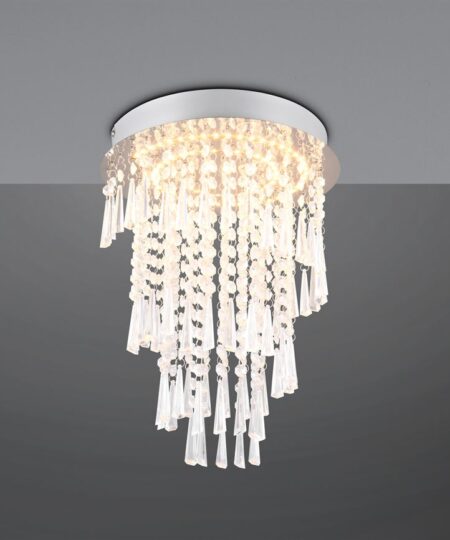 Κρεμαστό Φωτιστικό Χρώμιο & Γυαλιστερά Πλαστικά Κρύσταλλα Φ30 POMP Trio Lighting LED 18W 2400lm Dimmable με Τηλεχειριστήριο – R67341106