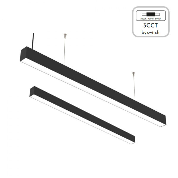 InLight Κρεμαστό φωτιστικό LED 40W 3CCT (By Switch) από αλουμίνιο σε μαύρη απόχρωση D:120cm (6072-120-BL)