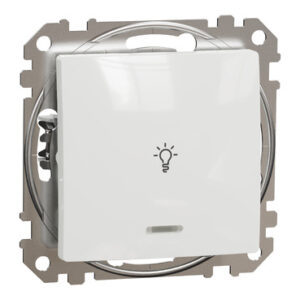 Schneider Sedna Design & Elements, μπουτόν 10A Μπλε λυχνία LED σύμβολο λαμπτήρα, Λευκό – SDD111132L