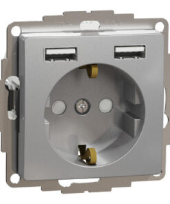 Schneider Sedna Design πρίζα σούκο ασφαλείας (2Π+Γ) Side E + 2xUSB 2,4A Αλουμίνιο – SDD113052