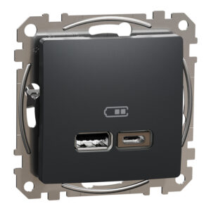 Schneider Sedna Design & Elements, USB φορτιστής A+C 2,4A, Ανθρακί – SDD114402