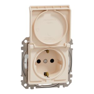 Schneider Sedna Design IP44 πρίζα σούκο ασφαλείας (2Π+Γ) με καπάκι Μπεζ – SDD212024