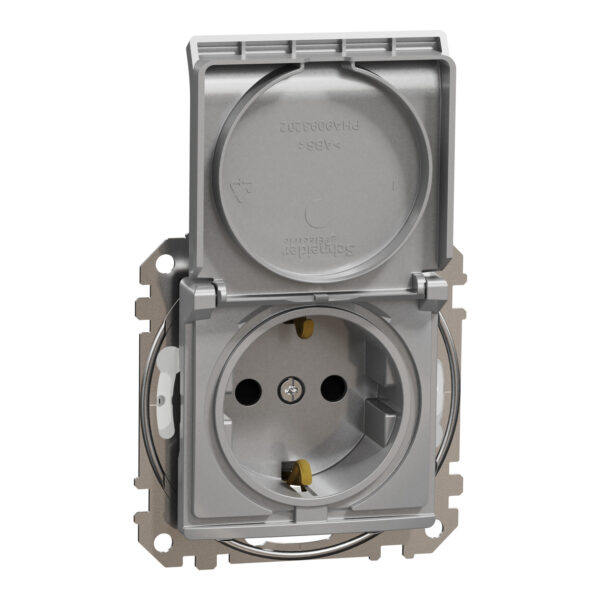 Schneider Sedna Design IP44 πρίζα σούκο ασφαλείας (2Π+Γ) με καπάκι Αλουμίνιο – SDD213024