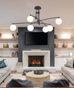 InLight Κρεμαστό φωτιστικό από μαύρο μέταλλο και λευκή οπαλίνα 6XG9 D:100cm (6036-6)