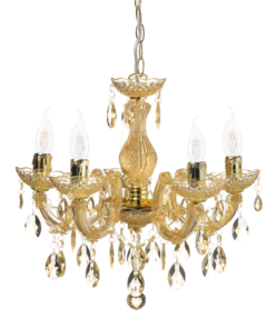 ACA DECOR – Κρεμαστό Φωτιστικό 5ΧΕ14 Ακρυλικό Κεχριμπάρι + Χρυσό Μέταλλο SF3505PAM